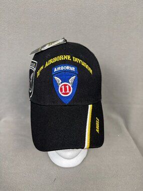U.S. Army 11th Airborne Division Black Adjustable Hat Embroidered Logo OS NWT's